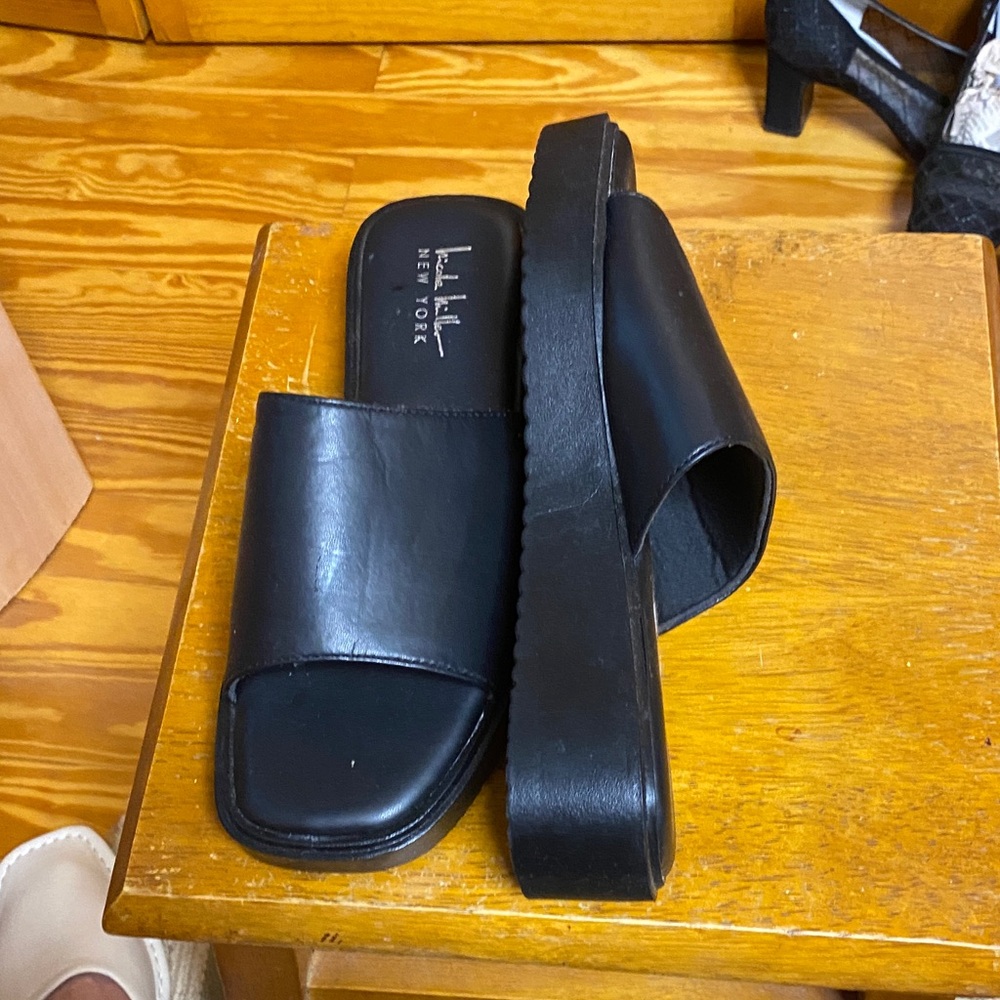 Nicole Miller Black Platform Slides very comfortably